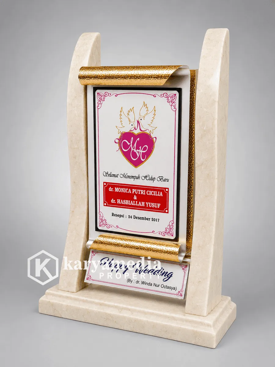 Plakat Marmer Wedding dr. Monica & dr. Hasbiallah - Plakat Marmer Karyamedia Souvenir