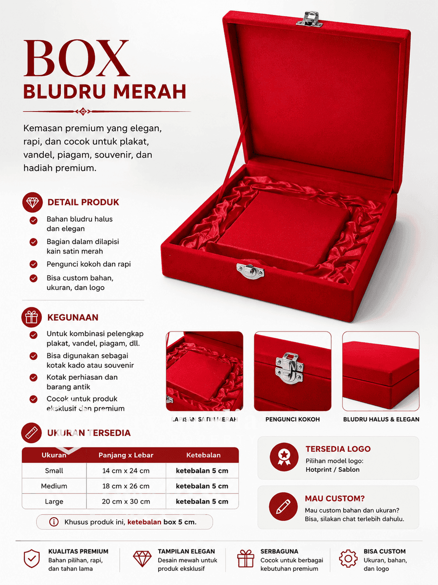 box bludru dengan logo sablon